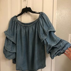 Chambray billowed sleeve top